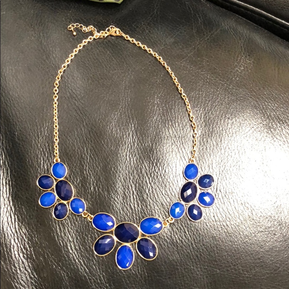 Blue two toned necklace gold lining